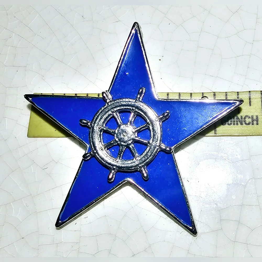 Brilliant blue 5 point star captains wheel brooch sailor, ship nautical old 💰